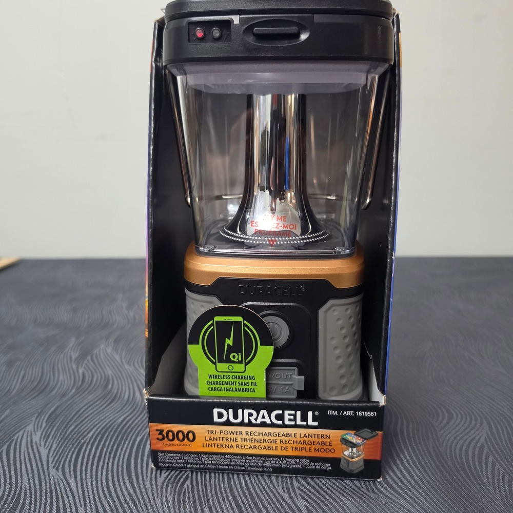 Duracell 3000 Lumen Lantern  Grey Solar Qi Wireless Cell Phone Charging 1819561